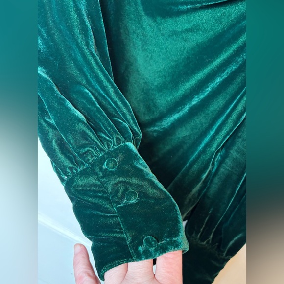 Rachel Zoe Velvet Drape Neck Blouse Top Dramatic Long Sleeve Emerald Green Sz S - Picture 4 of 7